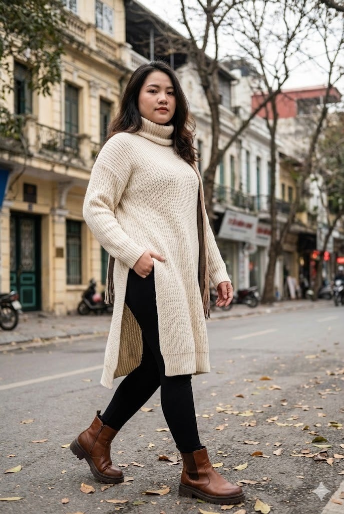 Áo len dáng dài xẻ tà