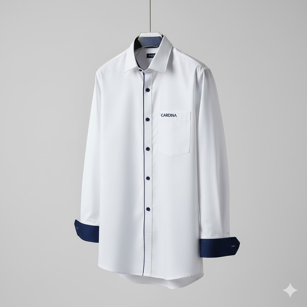 Áo sơ mi đồng phục phối màu tinh tế ở cổ và tay áo