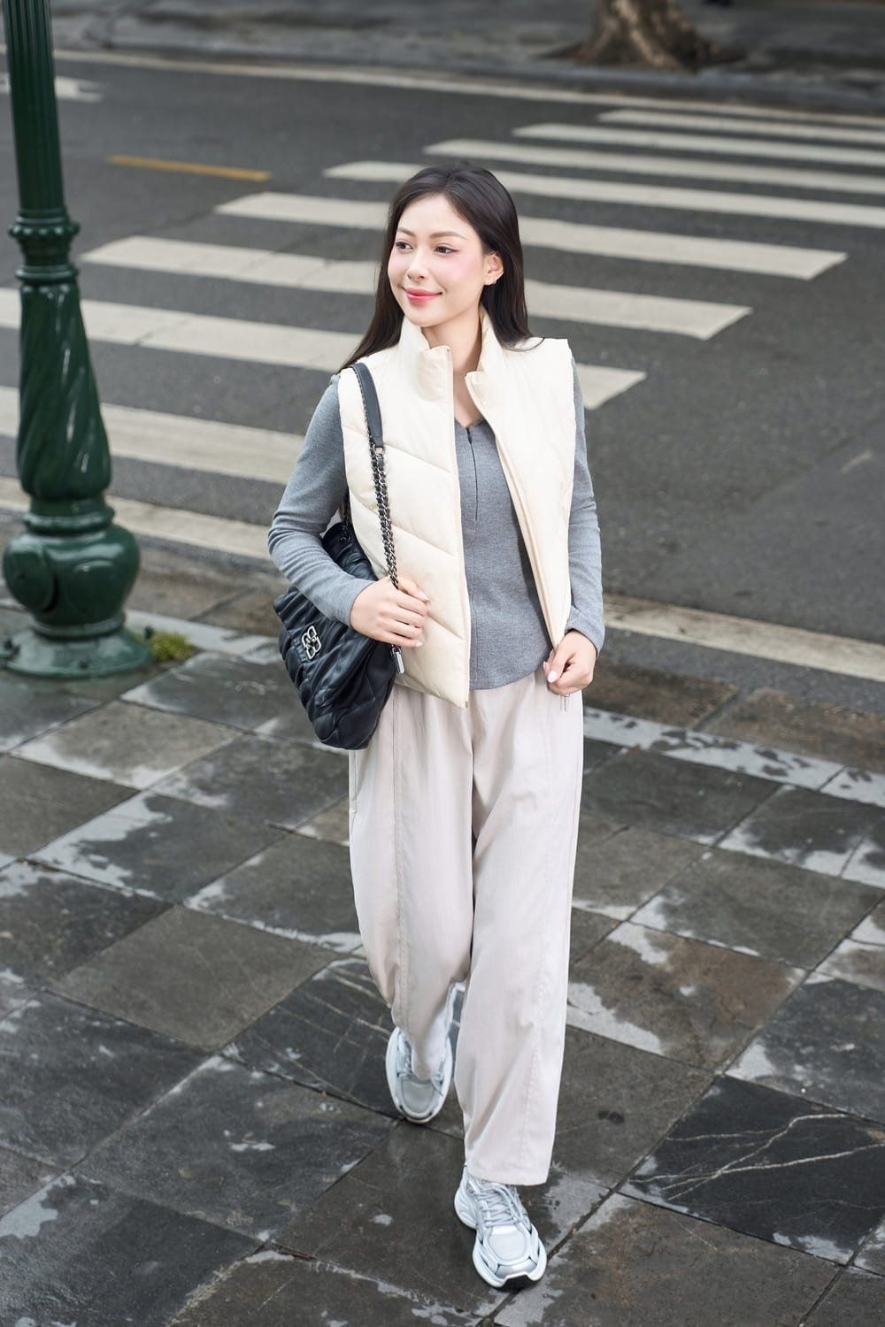Áo gile phao phối cùng bộ set thu đông