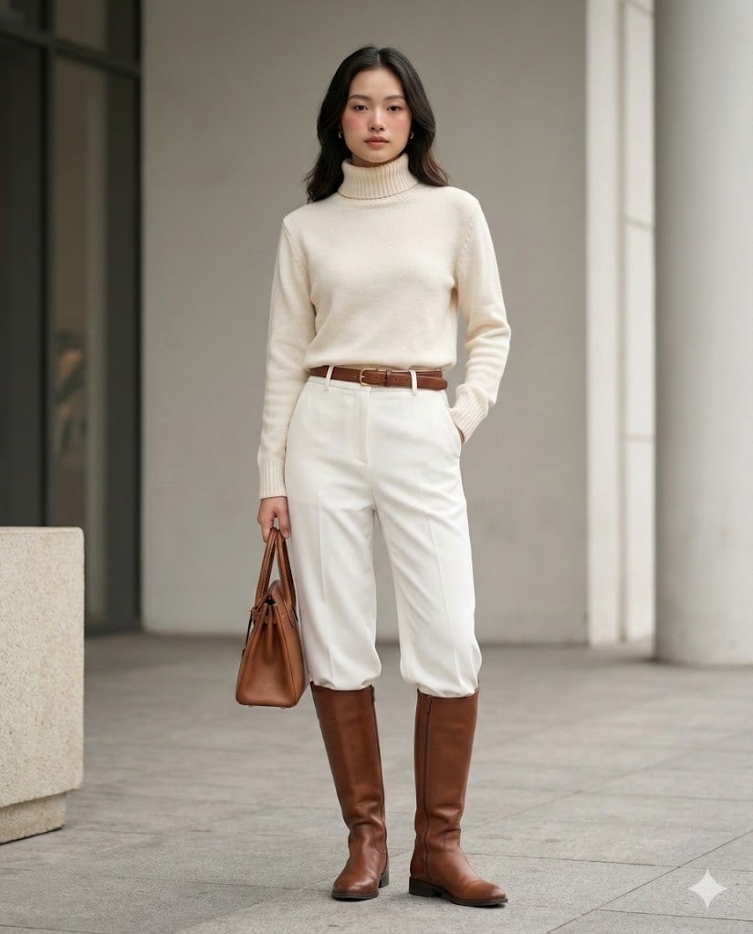 Cây trắng (All-white) và Boots nâu