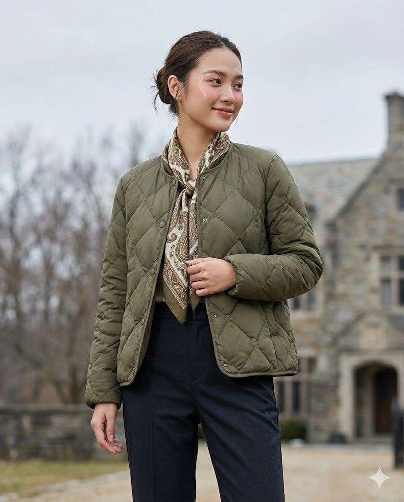 Áo phao chần trám và Khăn lụa