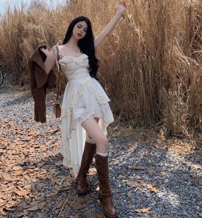 Đầm High-low Trắng Ngà Phối Ren