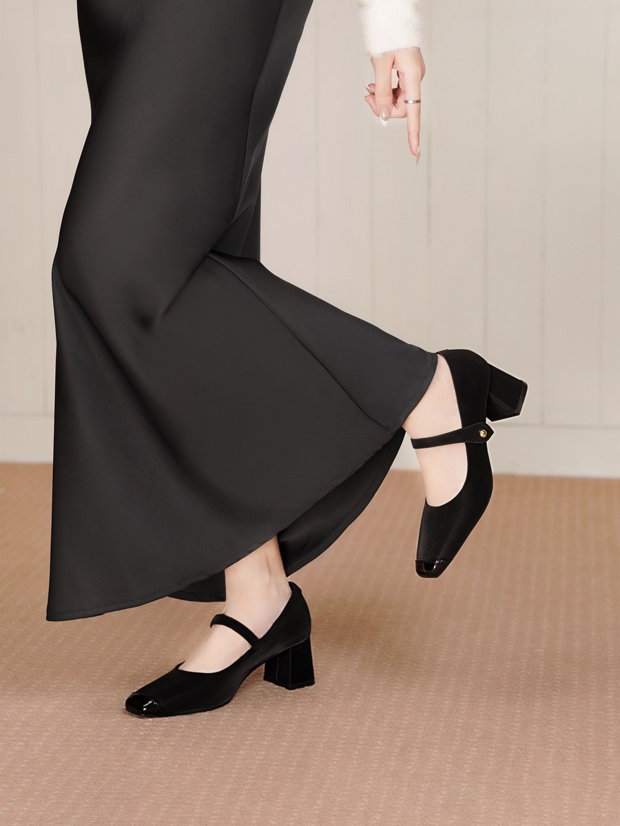 Giày Mary Janes Gót Vuông Cổ Điển