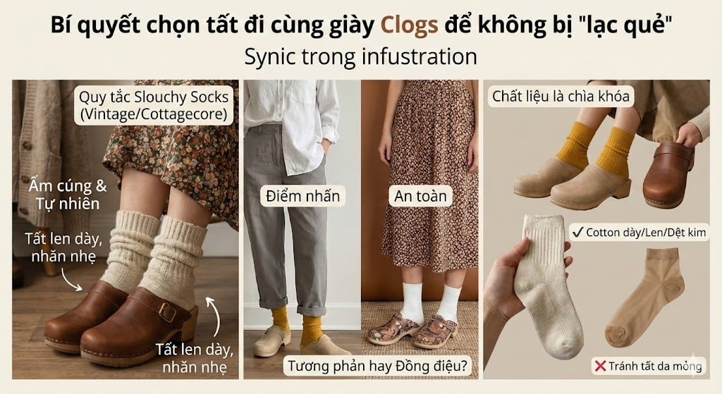 Bí quyết chọn tất đi cùng giày Clogs để không bị 