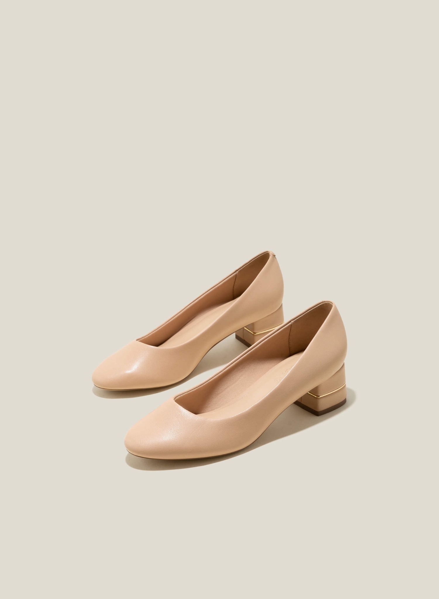 Giày Mũi Tròn Gót Trụ Bằng Da Thật