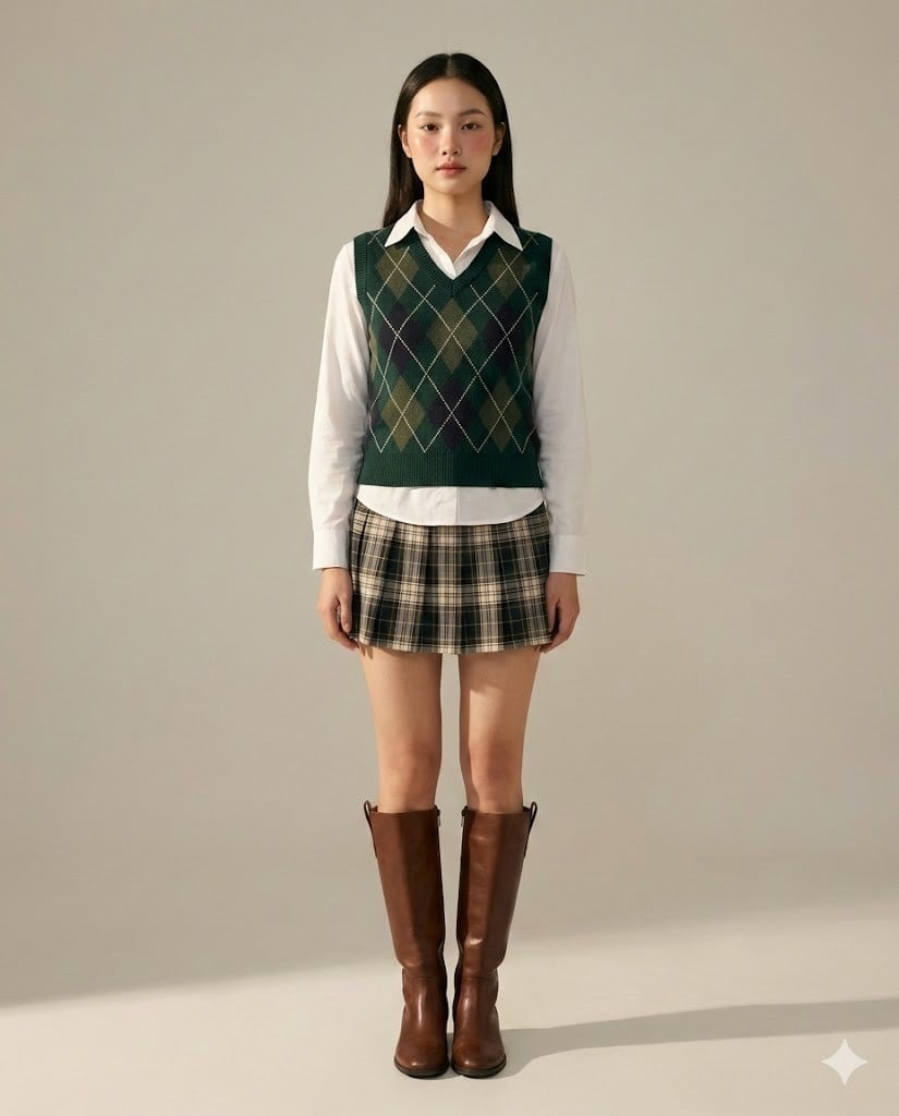 14. Phối cùng áo Gile len và sơ mi