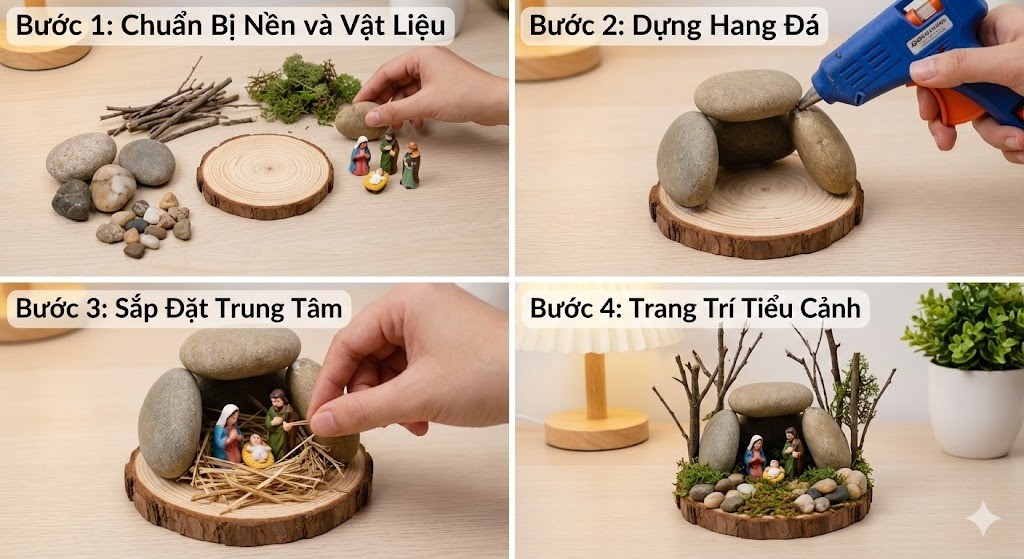 Cách làm hang đá Giáng Sinh mini để bàn