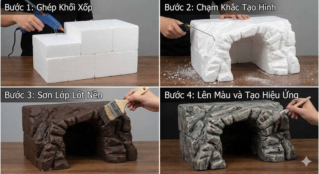 Cách làm hang đá Giáng Sinh bằng xốp