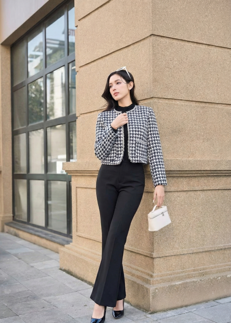 cách phối đồ với áo dạ tweed