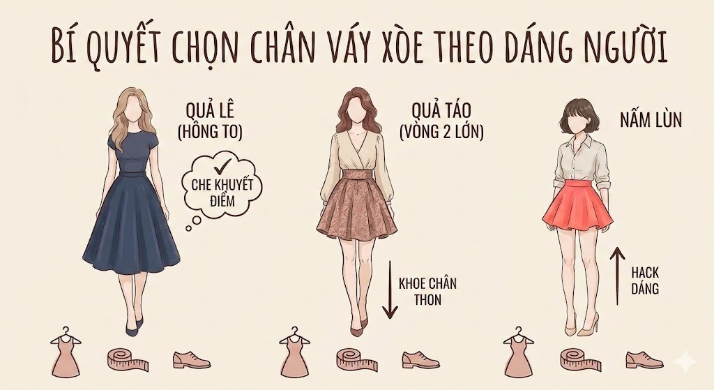 Bí quyết chọn chân váy xòe ngắn theo dáng người