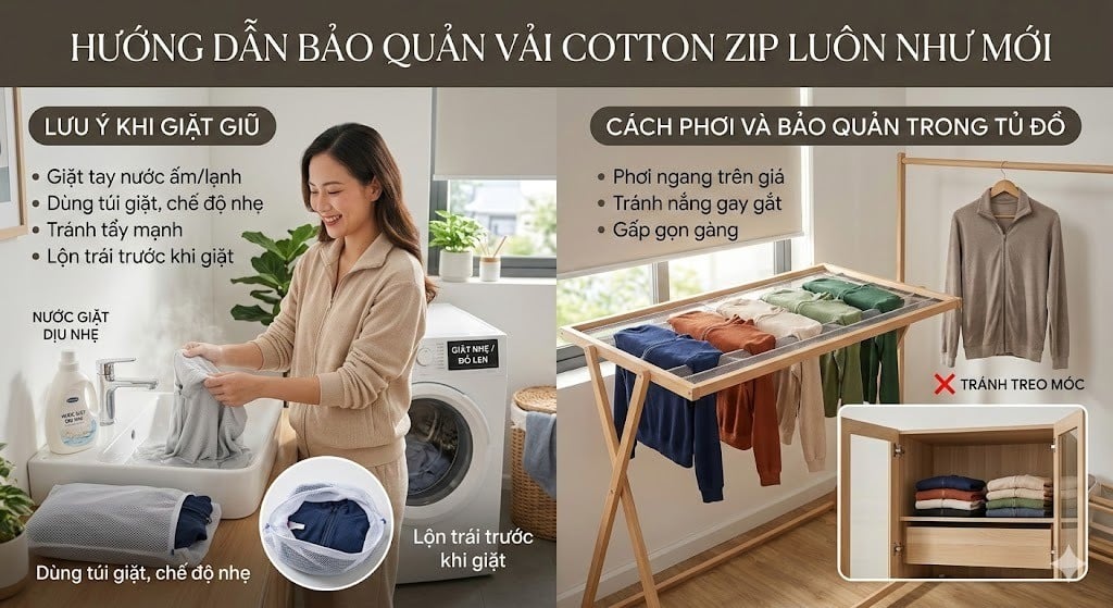 Hướng dẫn bảo quản vải cotton zip luôn như mới