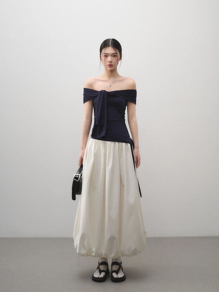 cách phối đồ áo trễ vai