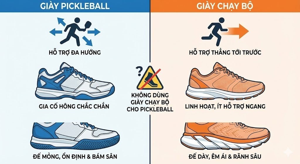 Giày pickleball khác gì giày chạy bộ?