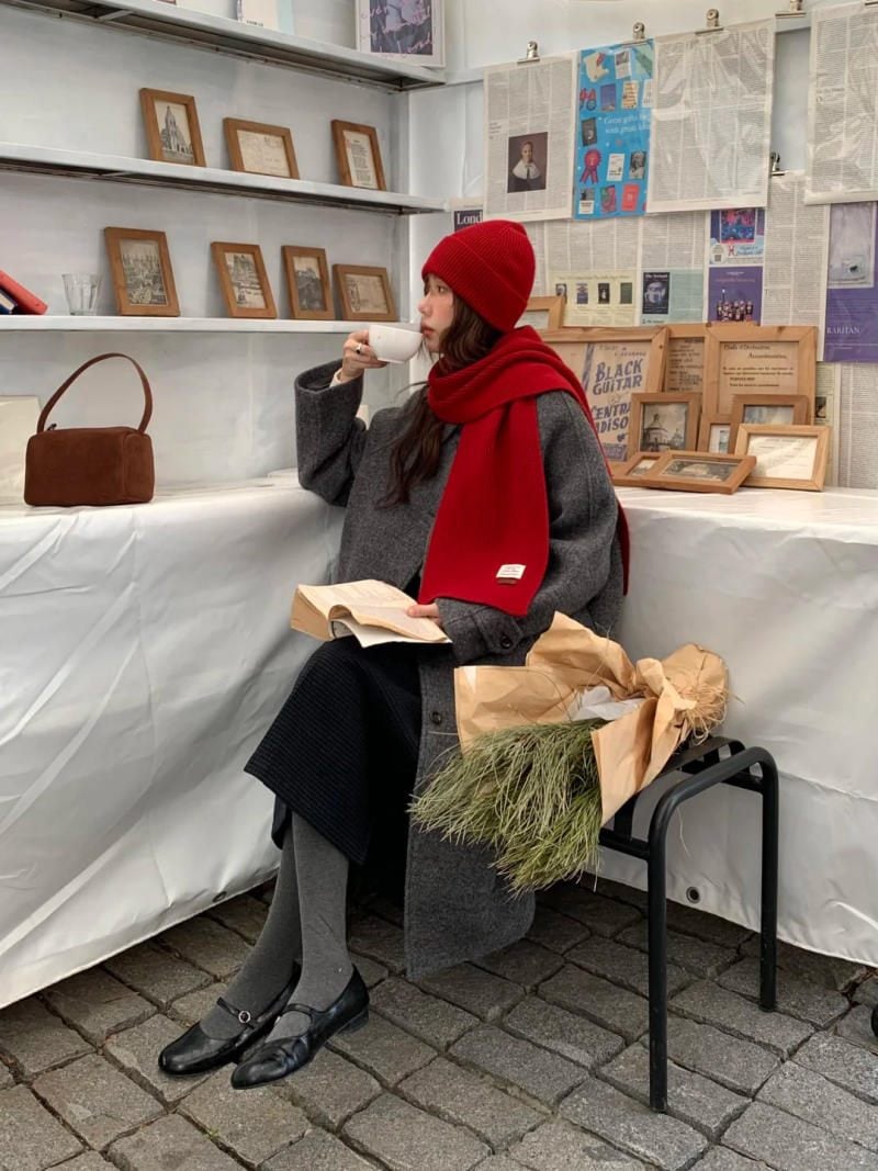 Khăn len màu cam đất/đỏ gạch