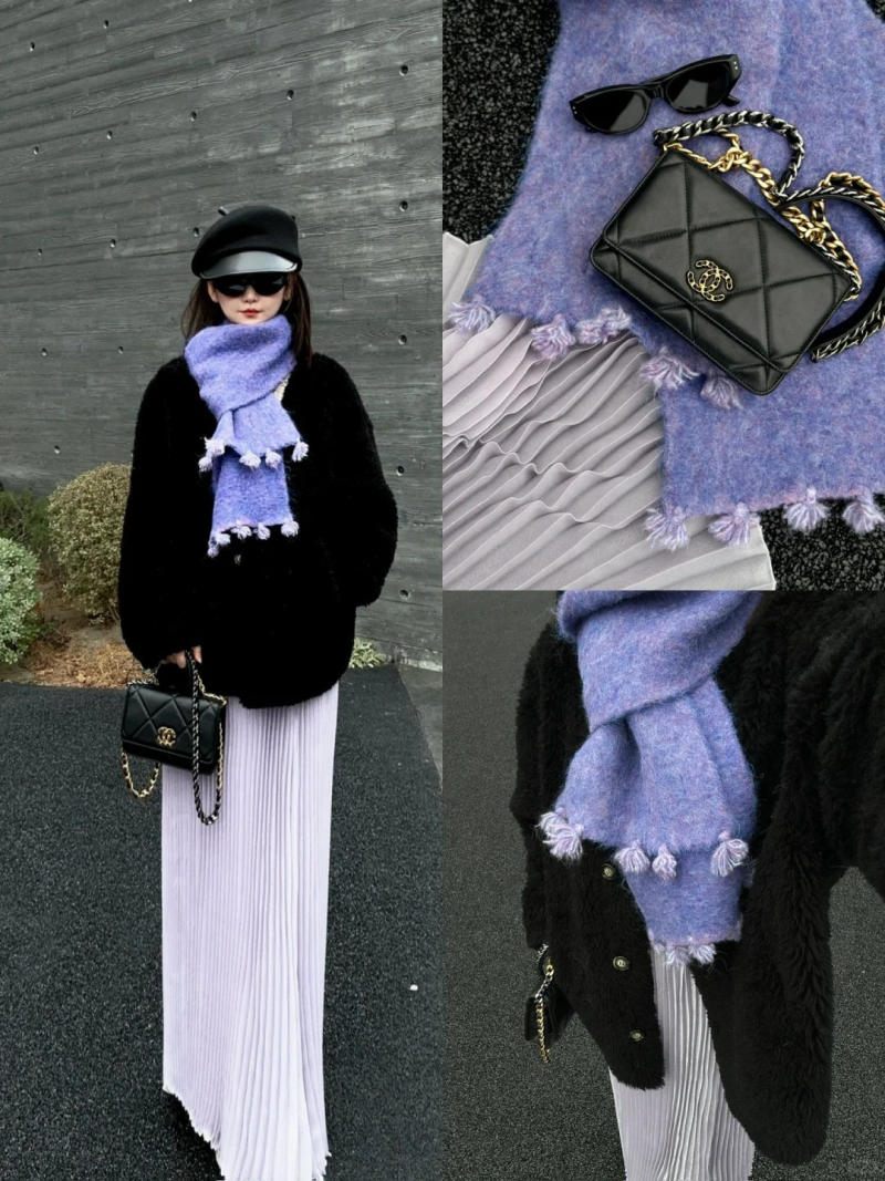 Khăn len màu xanh baby/tím lavender