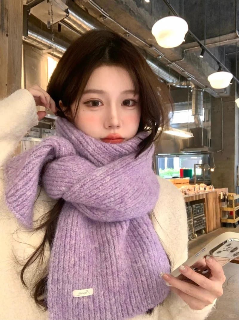 Khăn len màu xanh baby/tím lavender