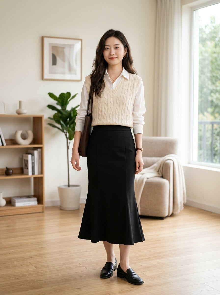 Áo len gile cổ V