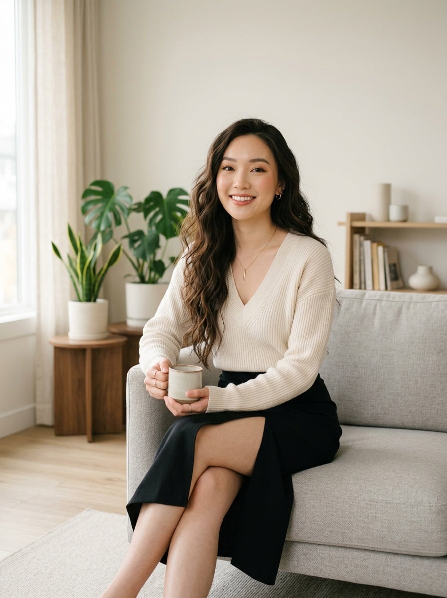 Áo len cổ chữ V xẻ sâu