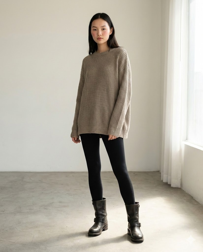 Legging đen và Biker boots