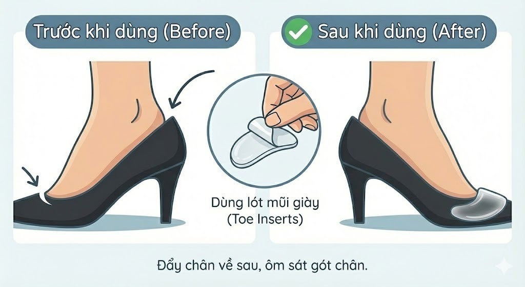 Dùng lót mũi giày để đẩy chân về phía sau