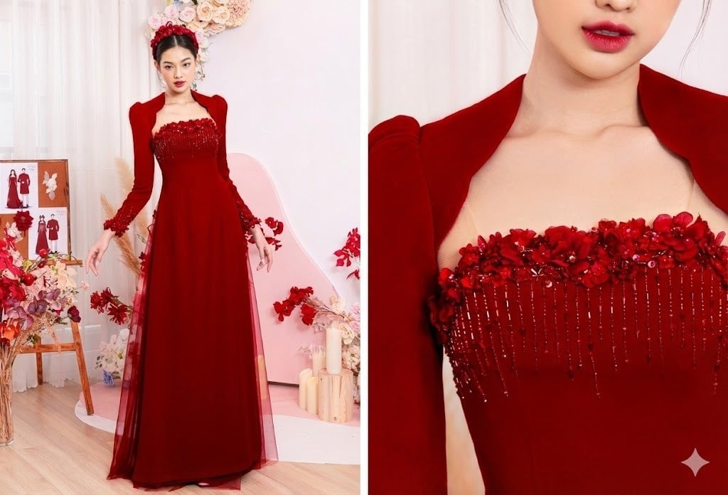 mẫu kết cườm áo dài đơn giản