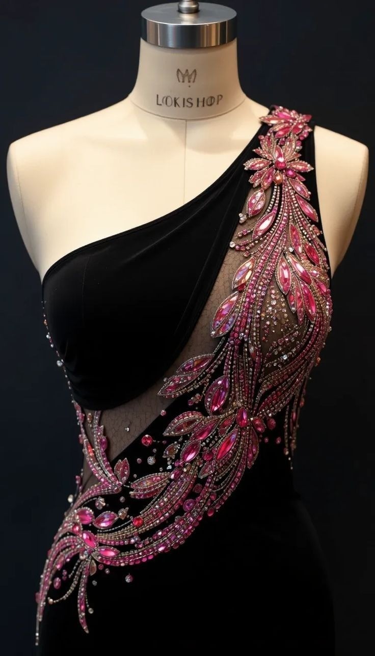 4. Mẫu đính đá pha lê hồng họa tiết lông vũ