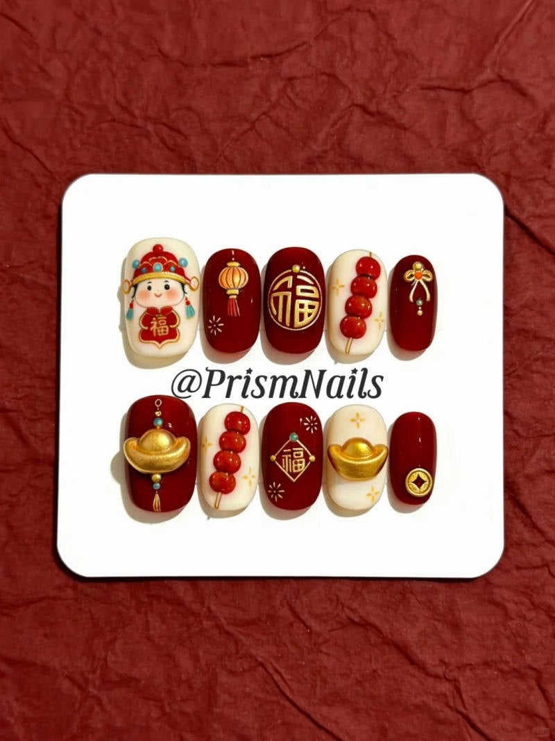 Mẫu móng tay vẽ đón Tết