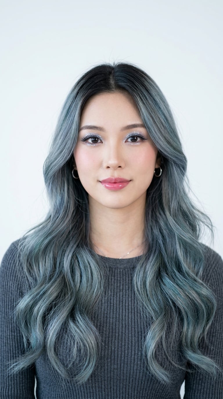 Xanh Denim Khói x Màu nhuộm tóc Balayage cá tính