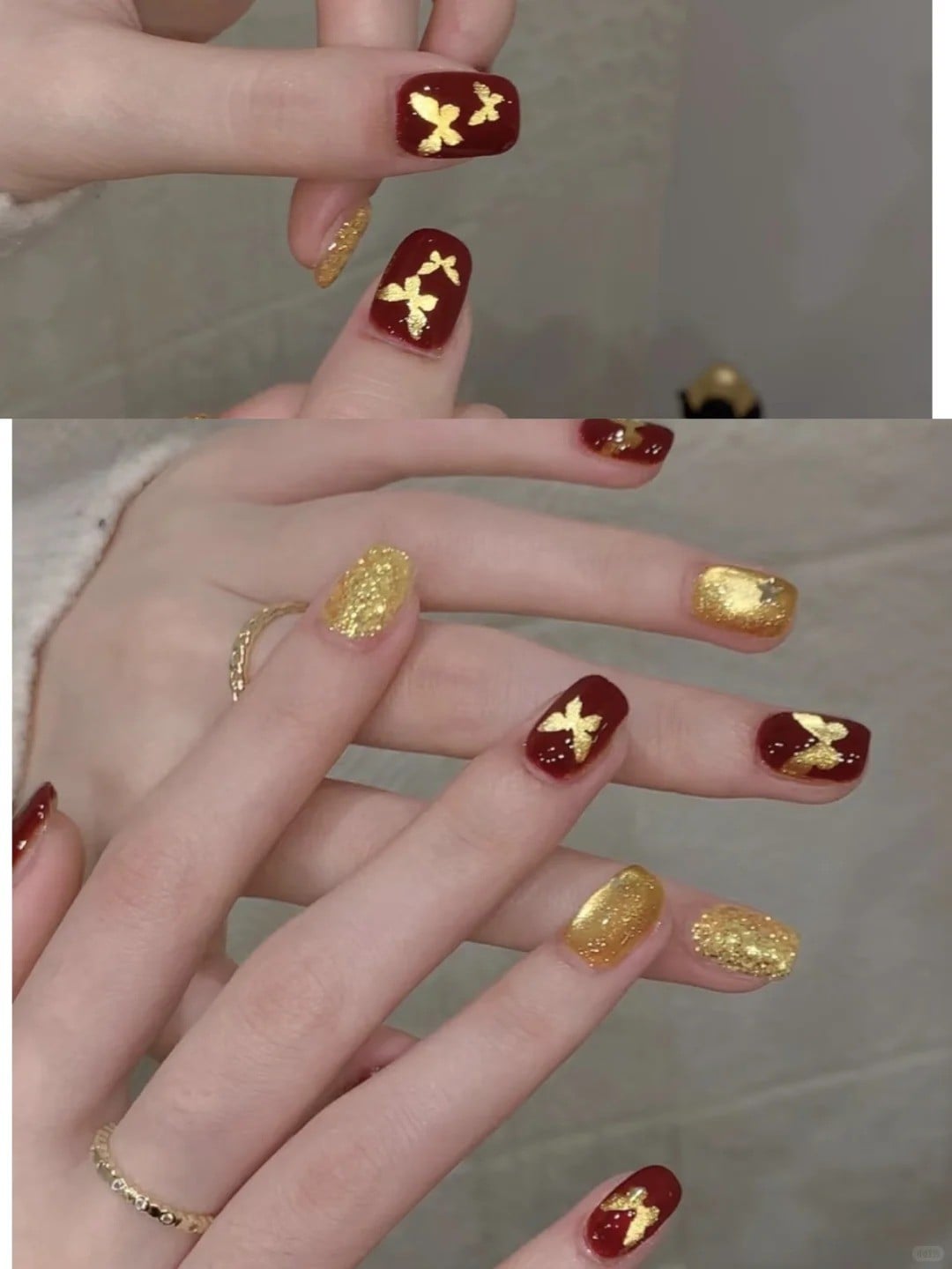 Nail đỏ nhũ lấp lánh