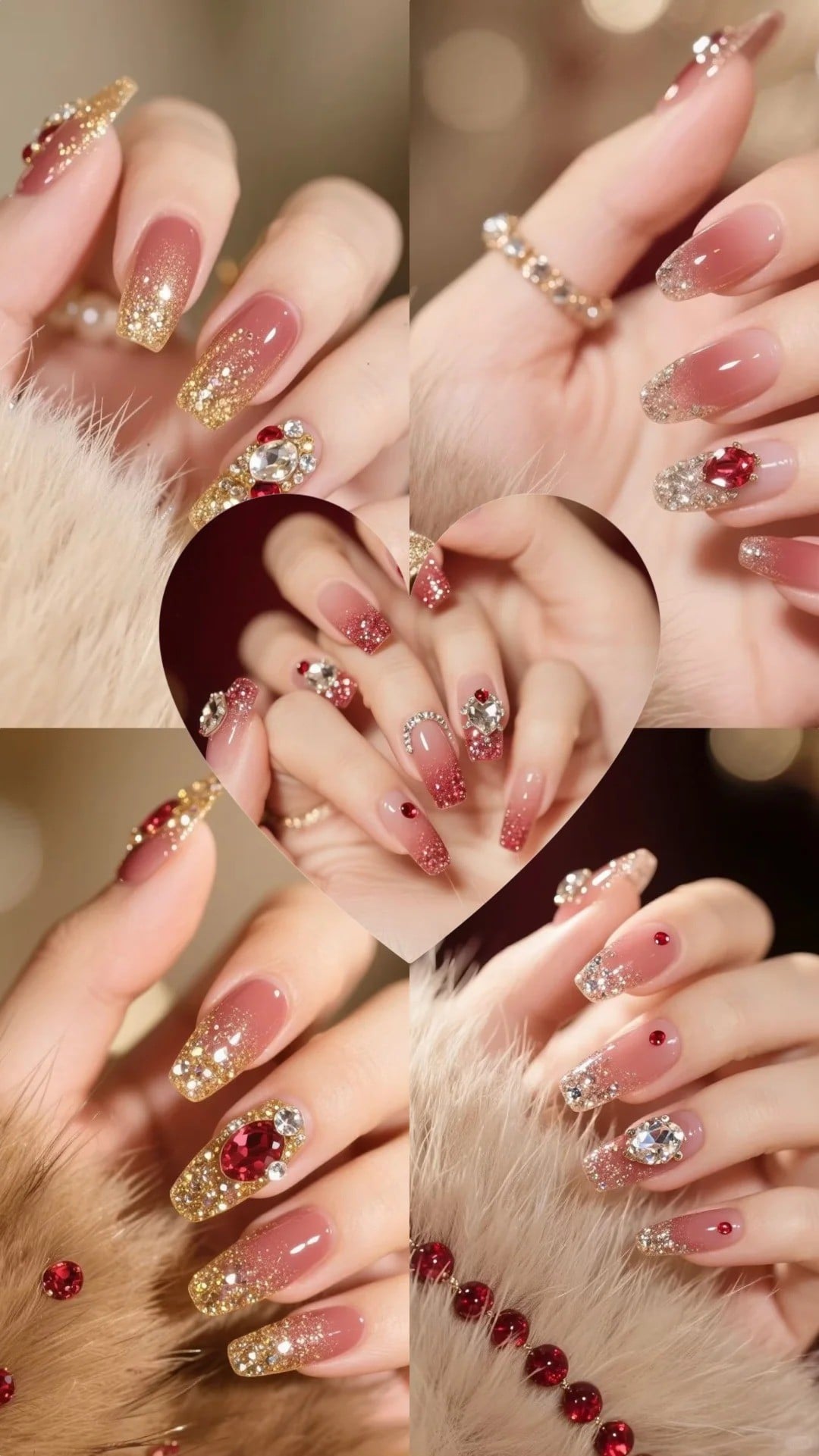 Mẫu nail tết đính đá sang chảnh