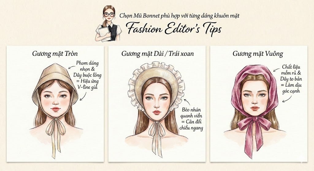 Chọn Mũ Bonnet phù hợp với từng dáng khuôn mặt