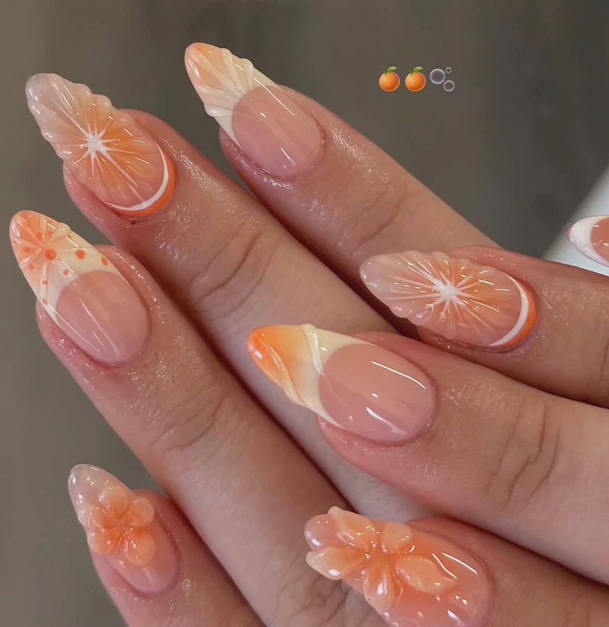 Mẫu nail chanh vàng/cam tươi tắn, rạng rỡ