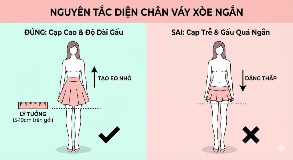 Chú ý độ dài và cạp váy