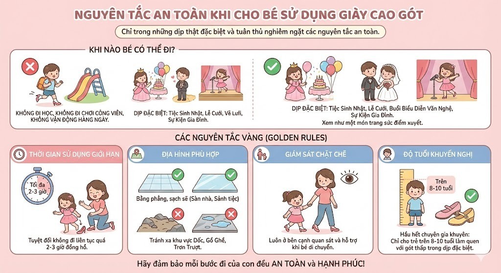 Nguyên Tắc An Toàn Khi Cho Bé Sử Dụng Giày Cao Gót