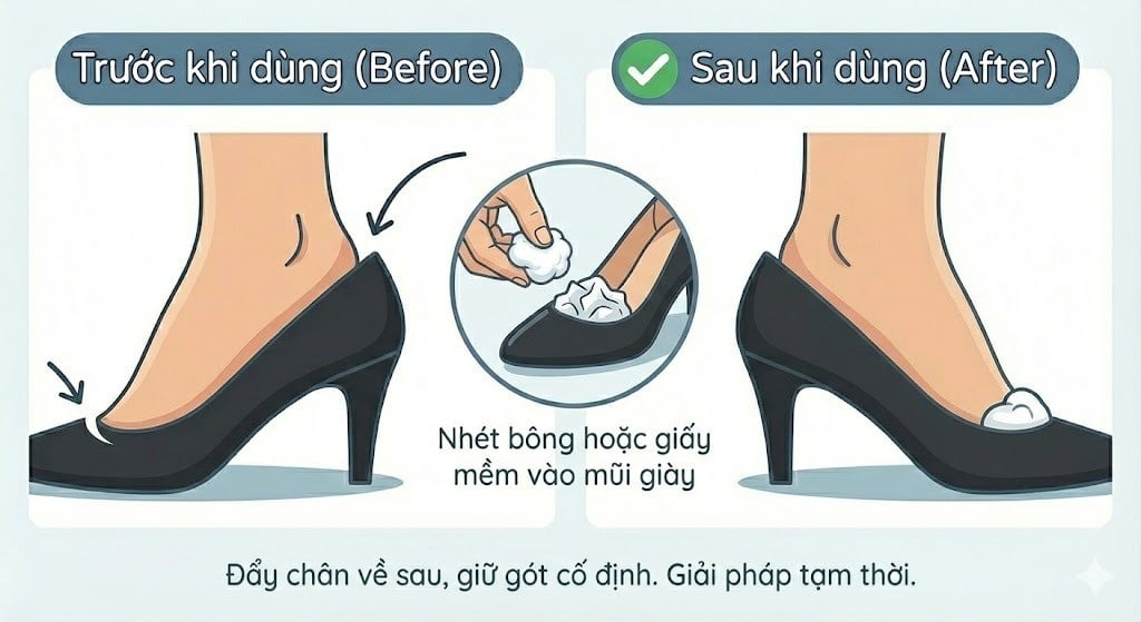 Nhét bông hoặc giấy mềm vào mũi giày