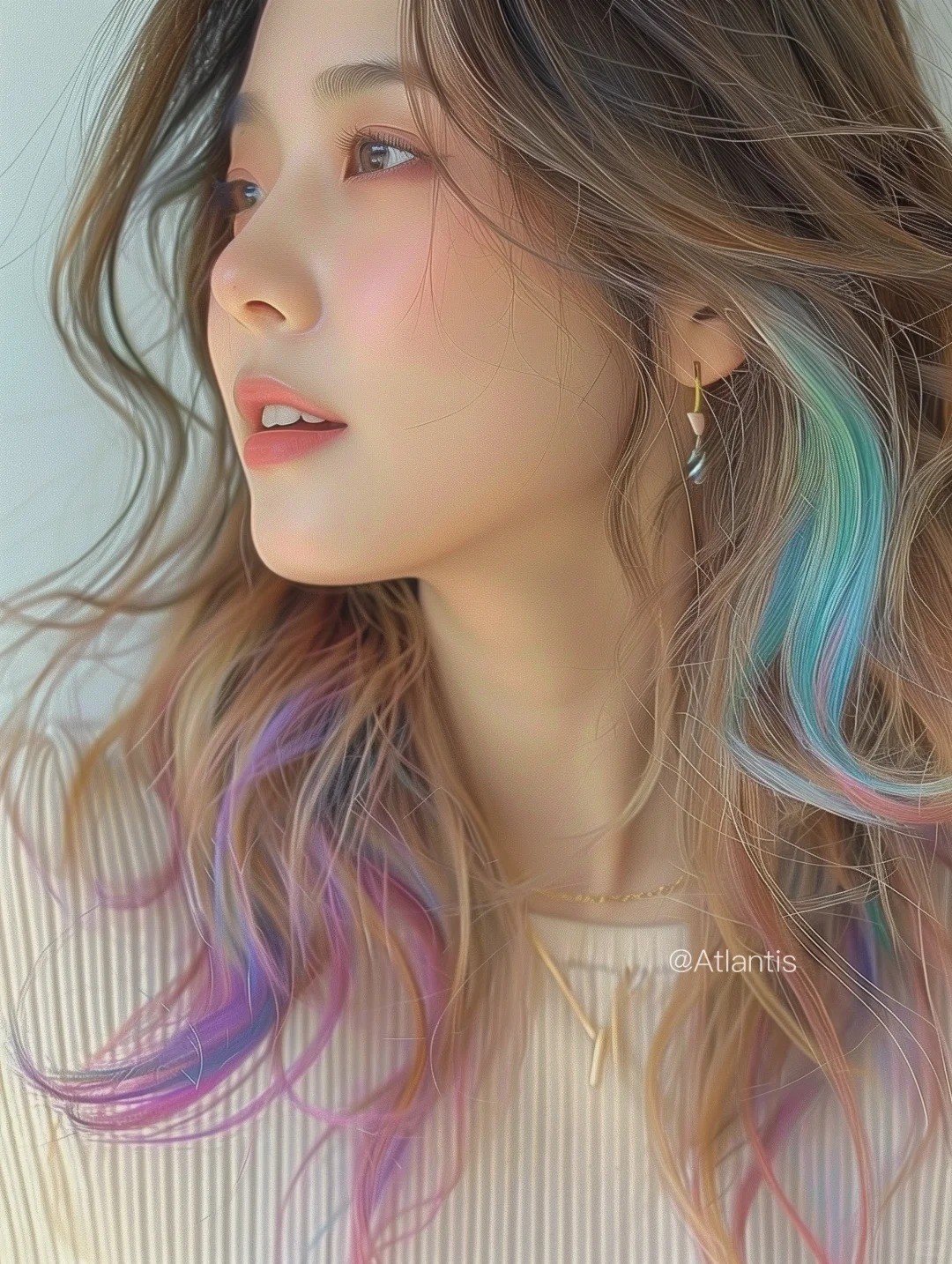 Kiểu tóc uốn lượn sóng nhuộm nhúng đa sắc cầu vồng