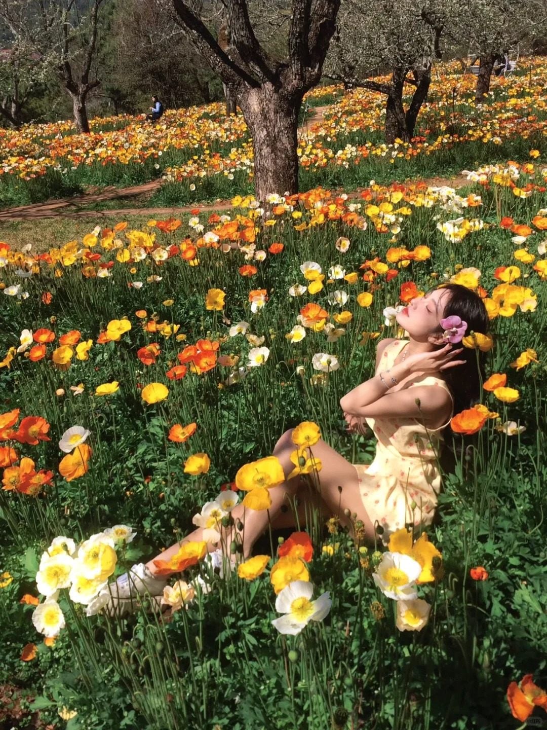 4. Tư thế nằm ngửa giữa vườn hoa