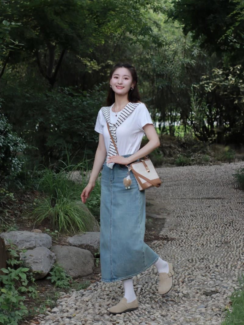phối đồ với chân váy jean dài