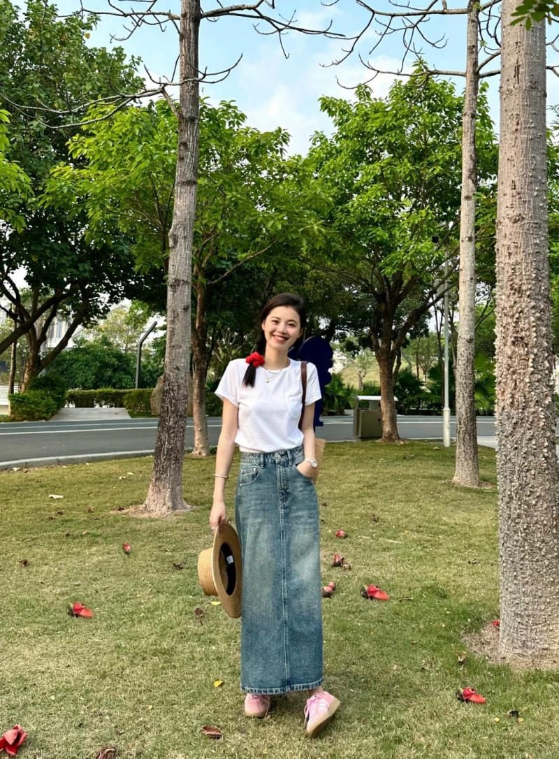 phối đồ với chân váy jean dài