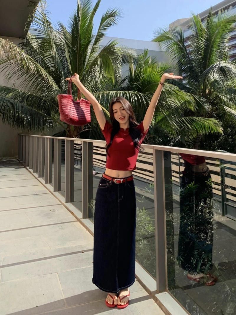 phối đồ với chân váy jean dài