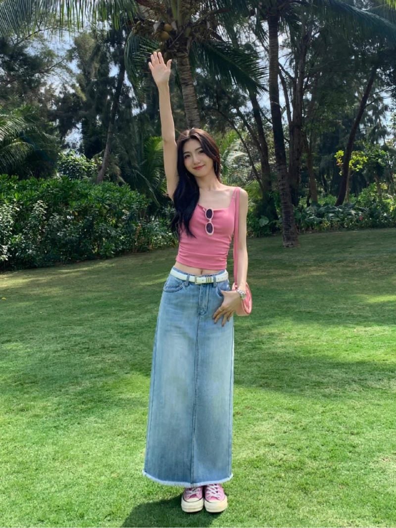 phối đồ với chân váy jean dài