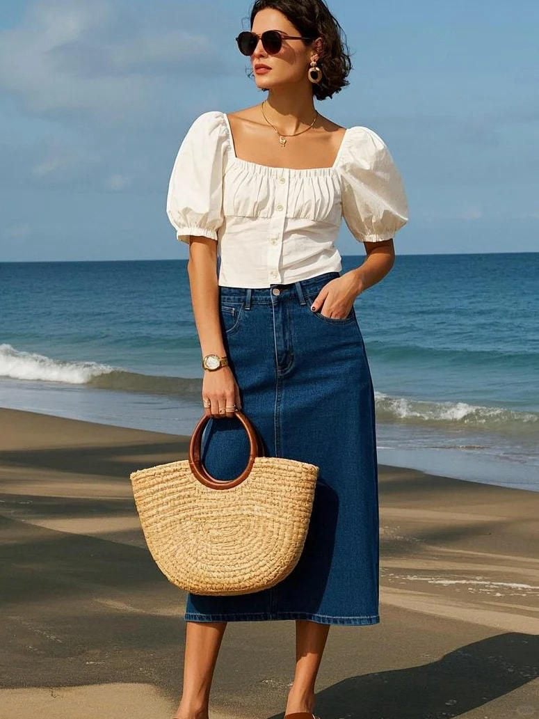 phối đồ với chân váy jean dài