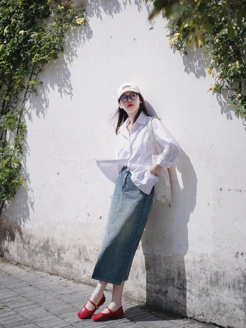 phối đồ với chân váy jean dài