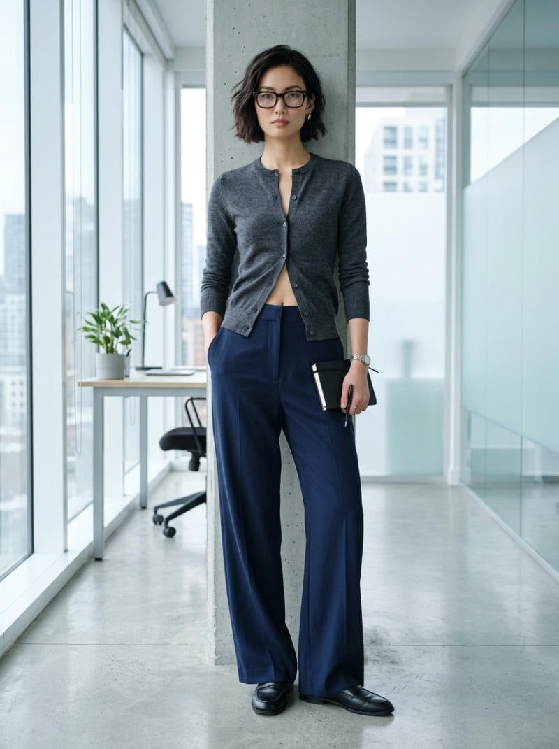 Áo Cardigan ôm sát và Quần âu ống suông