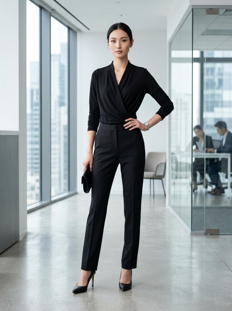 Áo vạt chéo (Wrap top) và Quần ống đứng