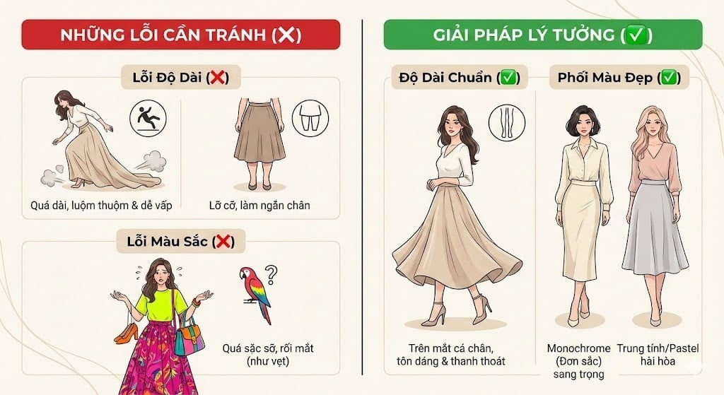 Những sai lầm cần tránh khi diện chân váy dài dự tiệc