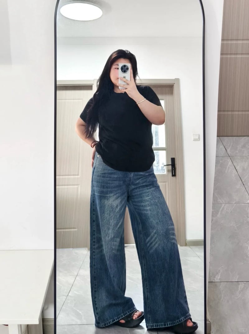 cách phối đồ với quần ống rộng cho người béo