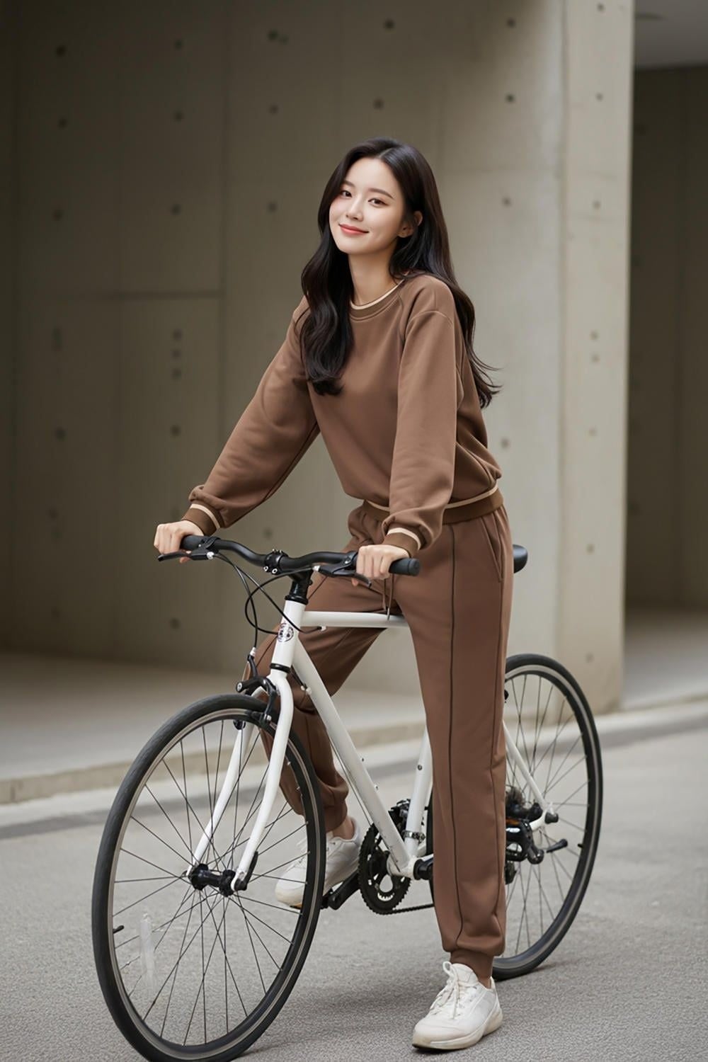 Áo nỉ dáng thụng + Quần jogger đồng bộ + Giày thể thao