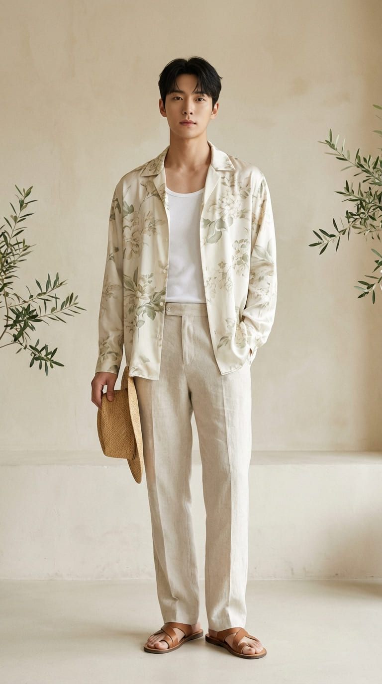 Phối áo ba lỗ dưới áo sơ mi lụa cổ mở