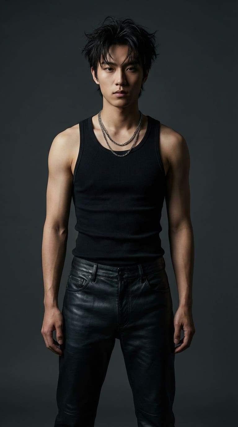 Phong cách Rockstar với quần da và áo ba lỗ đen